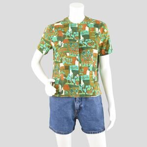 Vintage Modern Floral Button Down Blouse, Made in Germany, Women's XS - Small